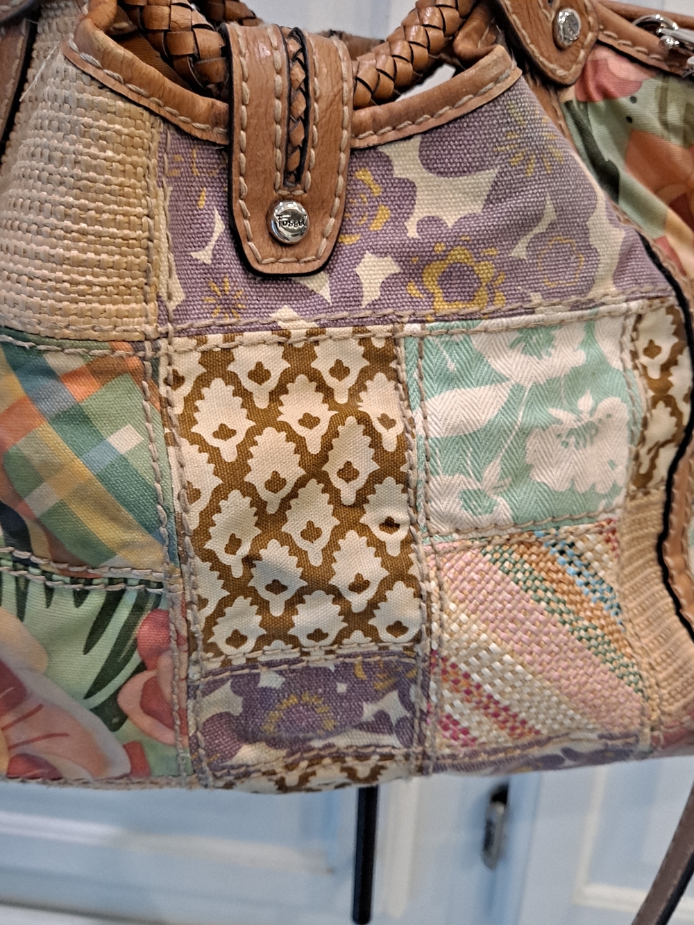 Fossil Modern Vintage Patchwork Shoulder Crossbody Bag in Tan and Multi - Picture 9 of 16